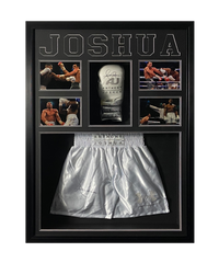 Anthony Joshua Signed Replica Glove And Shorts Display