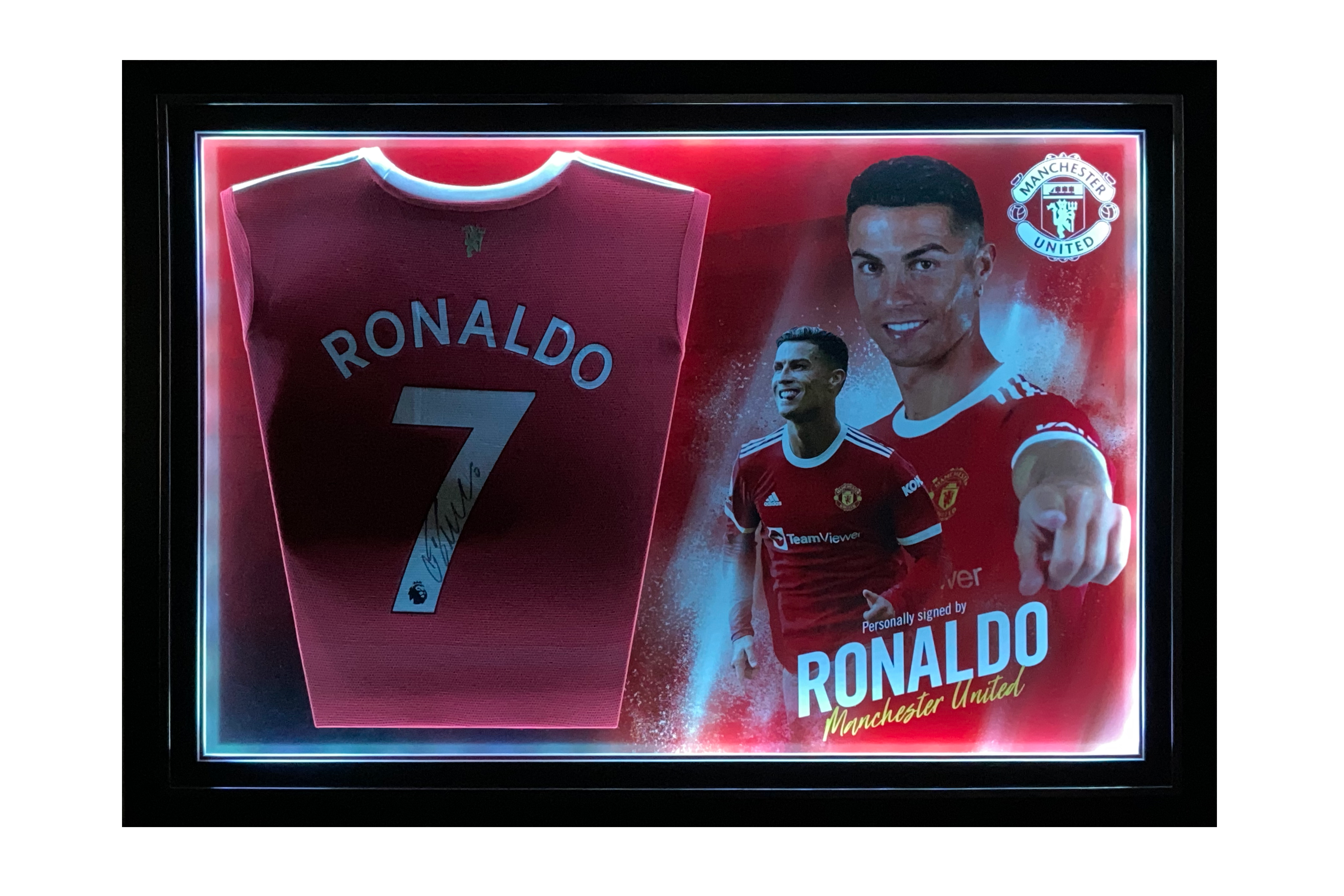 Cristiano Ronaldo Signed Replica Manchester United Shirt - Picture Board Style with LED Lights