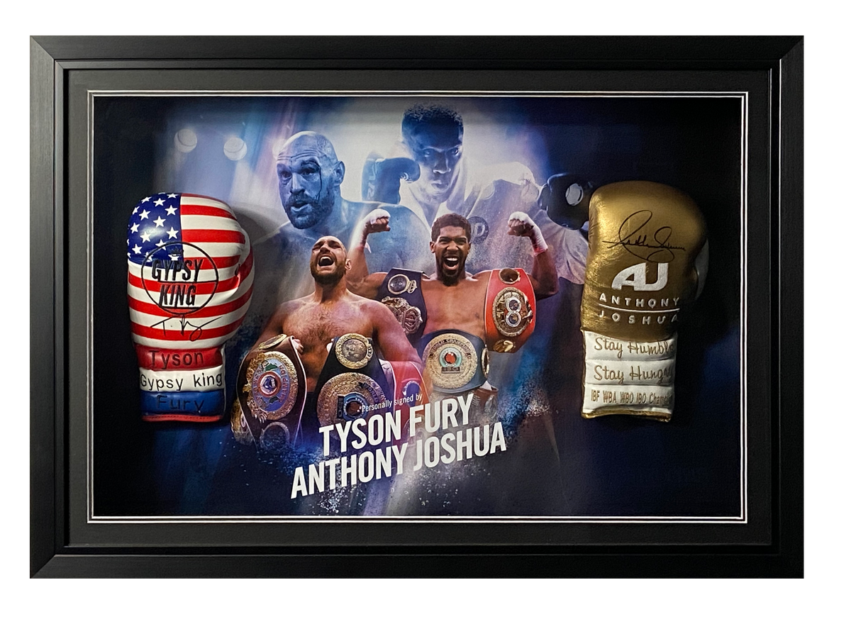 Tyson Fury And Anthony Joshua Signed Replica Gloves Display