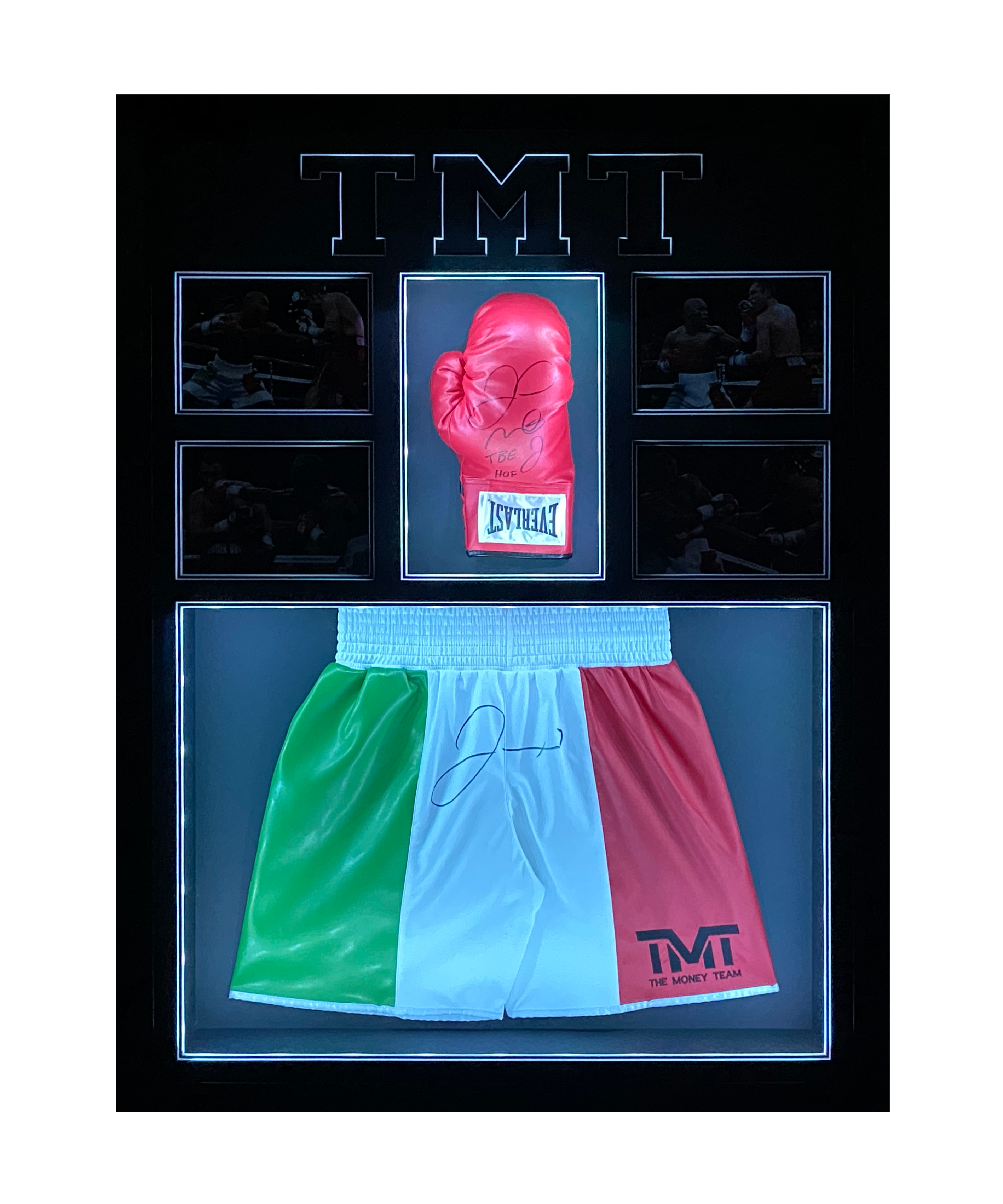 Floyd Mayweather Signed Replica Shorts And Glove With Lights Display