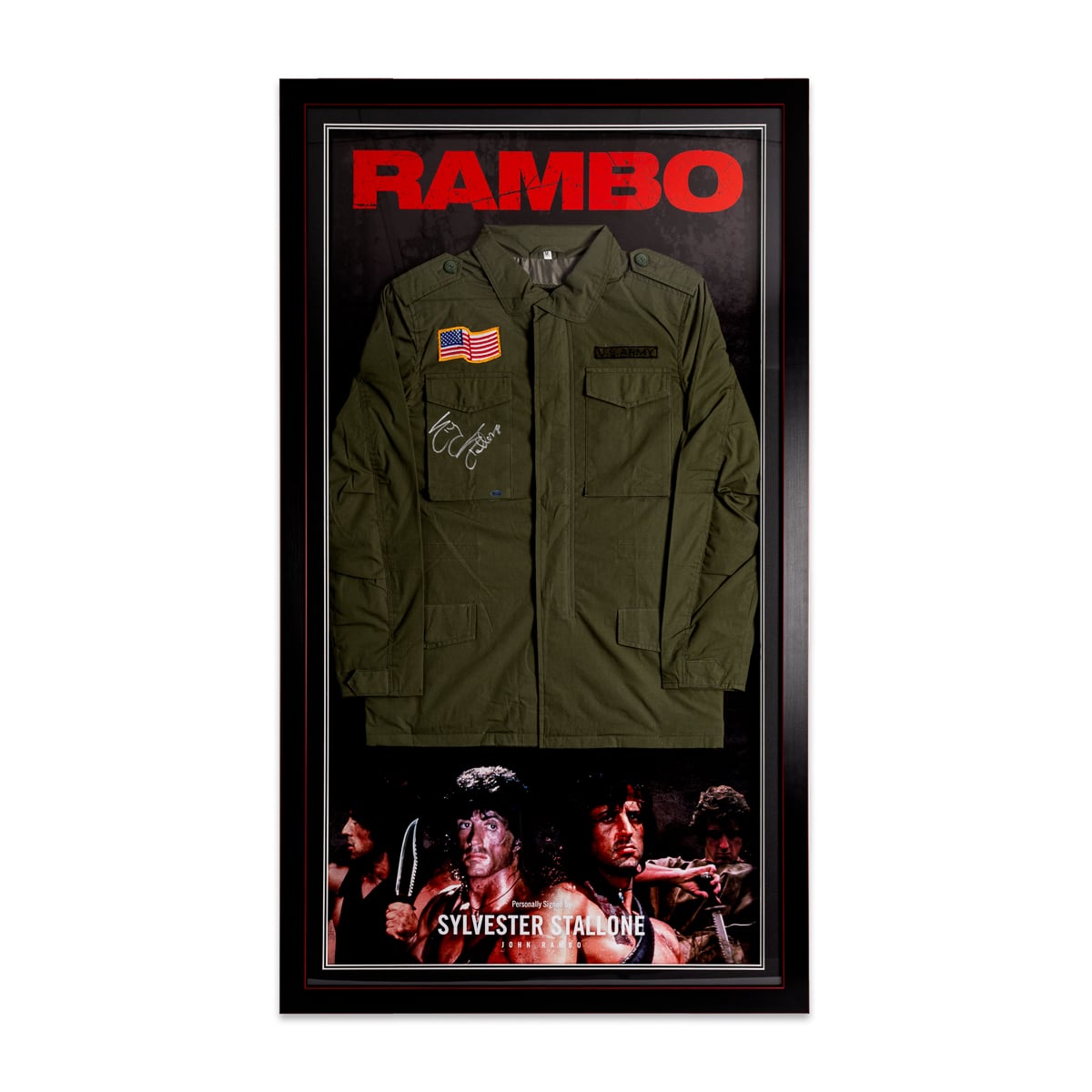 Sylvester Stallone - Rambo Signed Replica Jacket  - Picture Frame Display with LED Lights