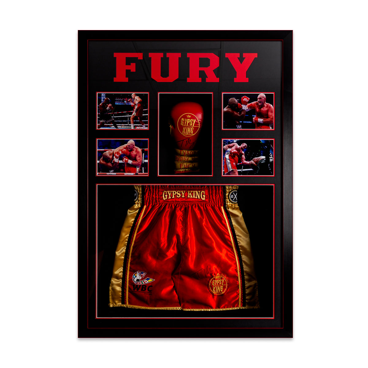 Tyson Fury Signed Replica Glove And Shorts Display with LED Lights