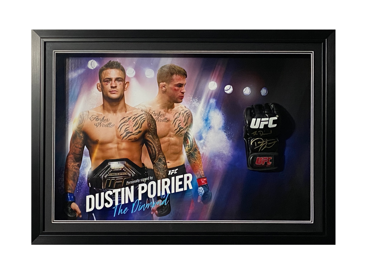 Dustin Poirier Signed Replica UFC Mitt - Picture Board Display with LED Lights