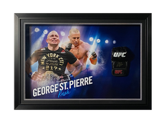 George St. Pierre Signed Replica UFC Mitt - Picture Board Display with LED Lights