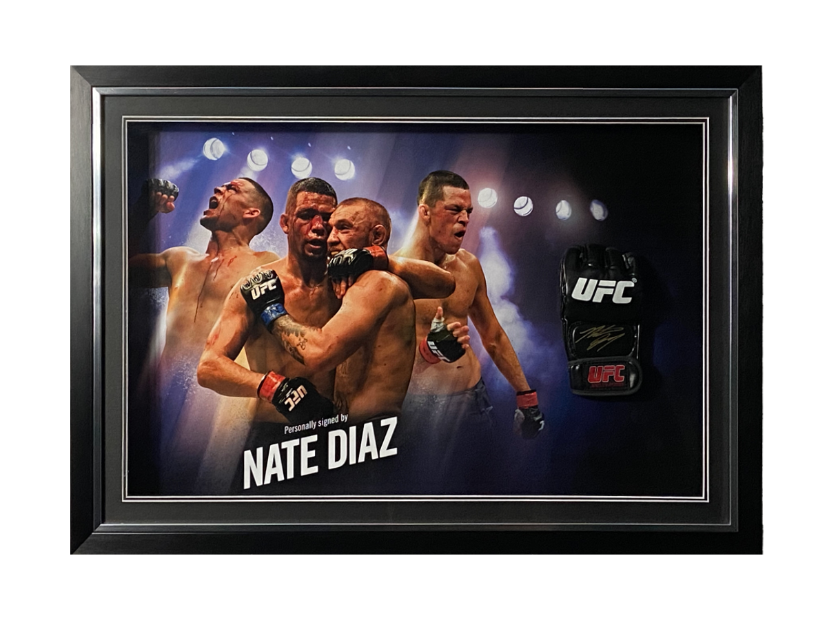 Nate Diaz Signed Replica UFC Mitt - Picture Board Display with LED Lights