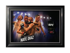 Nate Diaz Signed Replica UFC Mitt - Picture Board Display with LED Lights