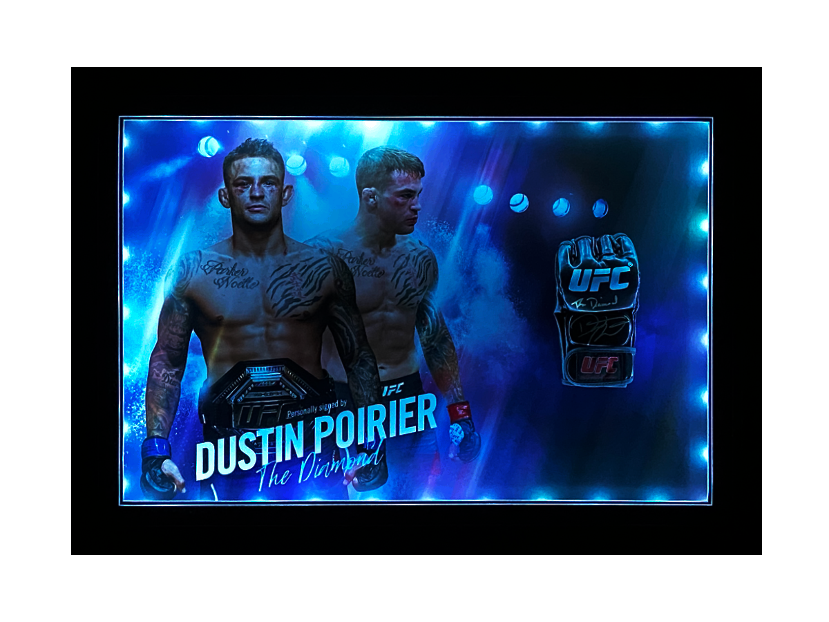 Dustin Poirier Signed Replica UFC Mitt - Picture Board Display with LED Lights