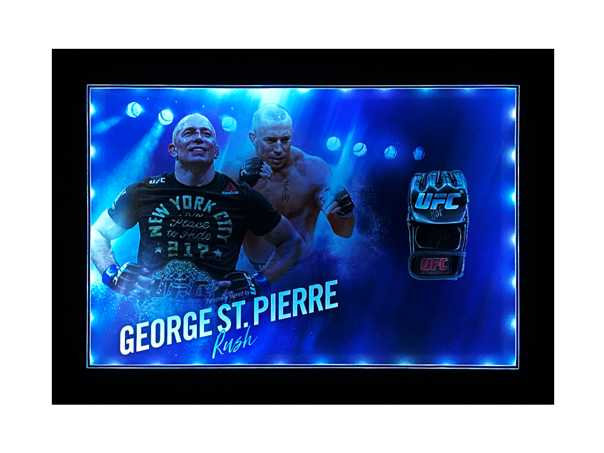 George St. Pierre Signed Replica UFC Mitt - Picture Board Display with LED Lights