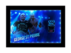 George St. Pierre Signed Replica UFC Mitt - Picture Board Display with LED Lights