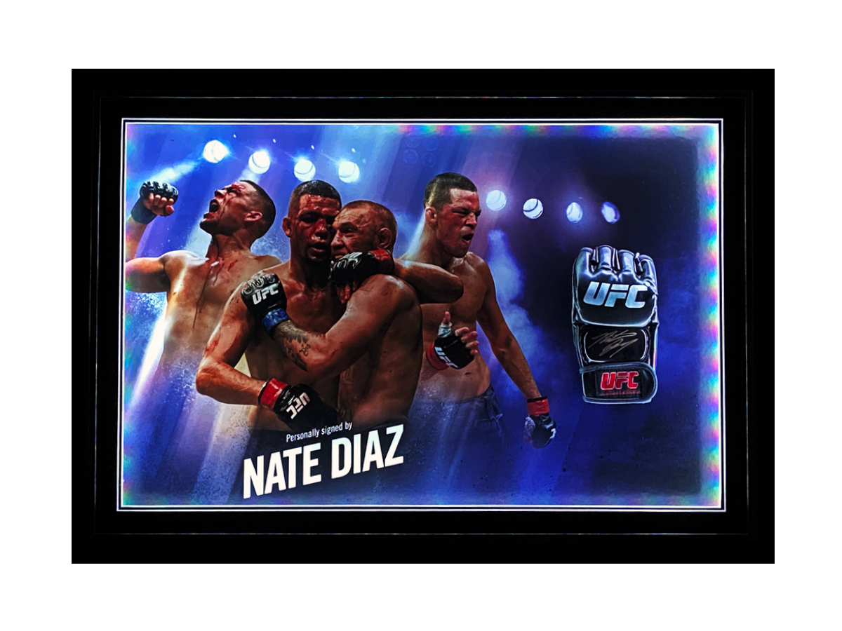 Nate Diaz Signed Replica UFC Mitt - Picture Board Display with LED Lights