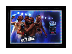 Nate Diaz Signed Replica UFC Mitt - Picture Board Display with LED Lights