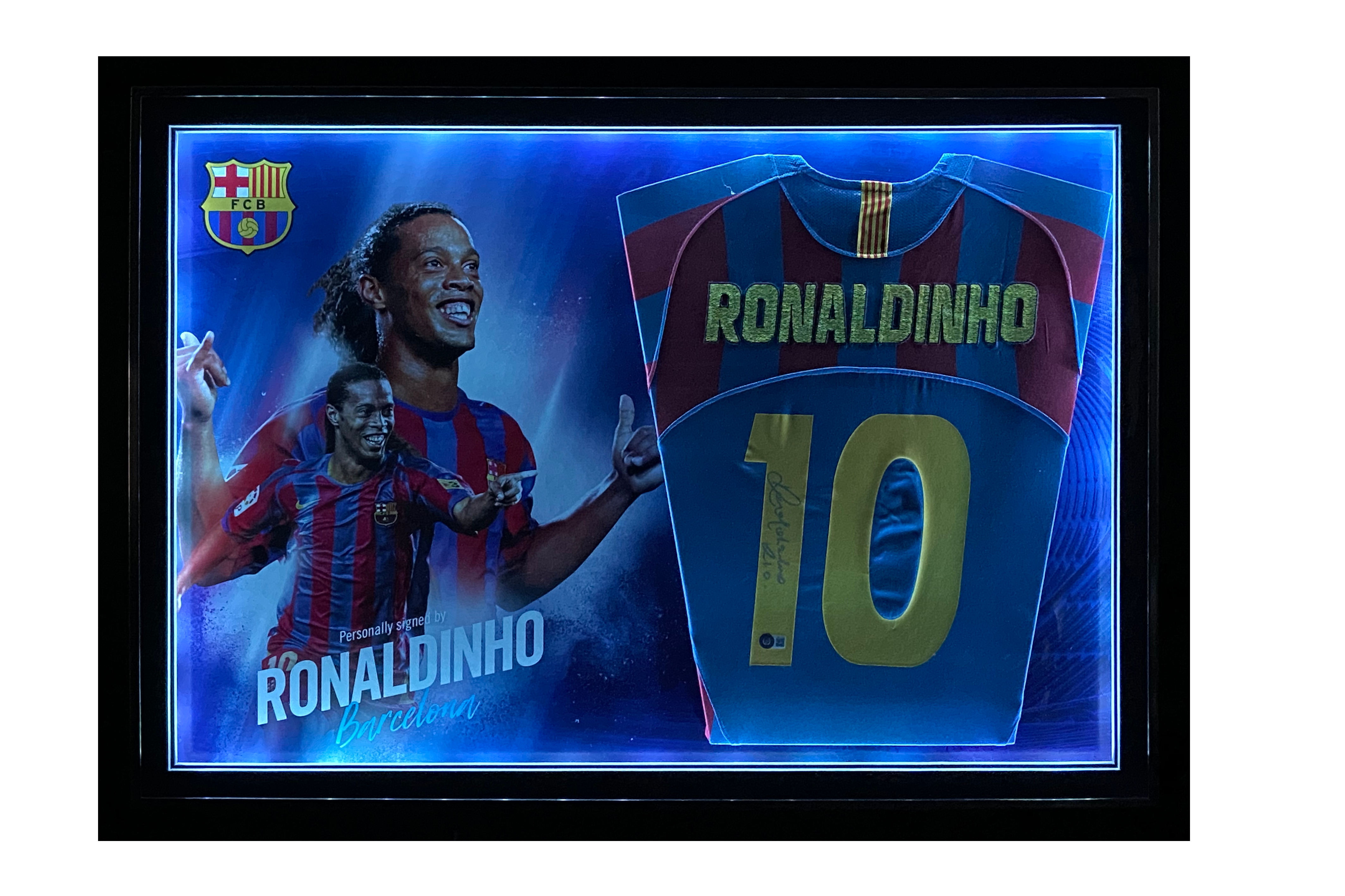 Ronaldinho Signed Replica Shirt With Light Display